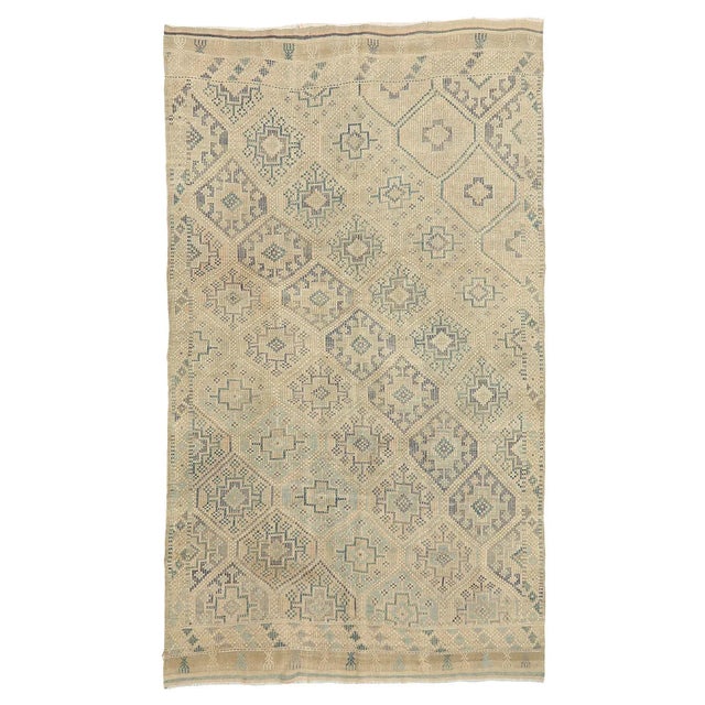 Textile Mid 20th Century Mid 20th Century Washed Out Embroidered Vintage Kilim For Sale - Image 7 of 7