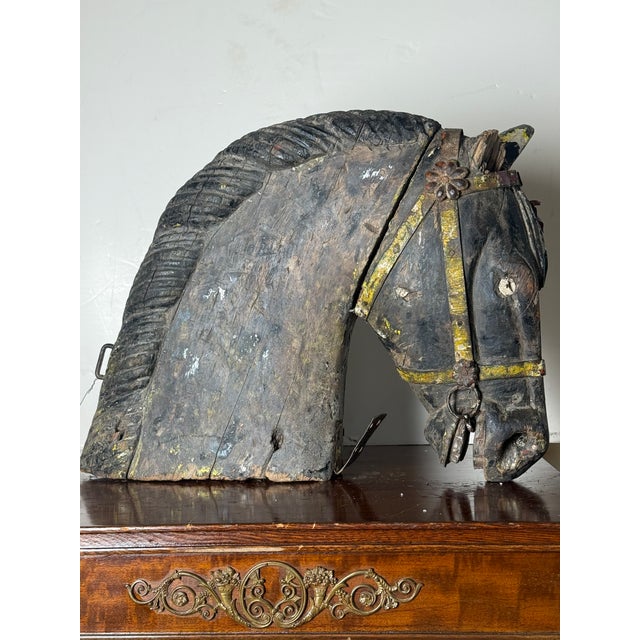 Wood Antique Hand-Carved Wooden Carousel Horse Head For Sale - Image 7 of 10