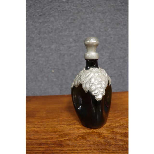 Mid 20th Century Rococo Danish Emerald Green Glass Flask With Ornate Pewter Overlay For Sale - Image 9 of 10
