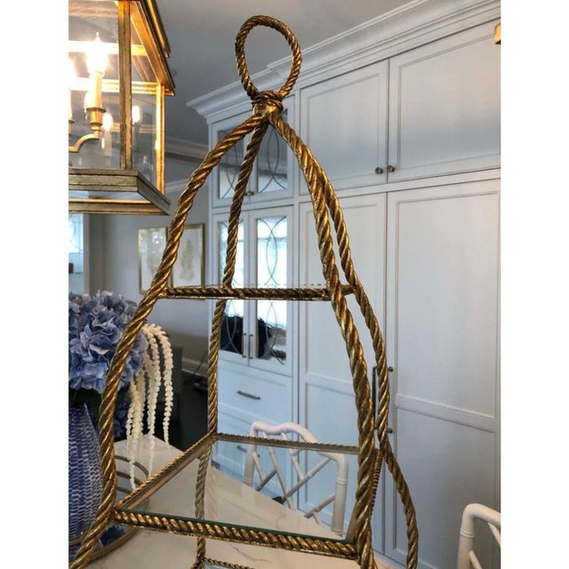 Hollywood Regency 1950s Italian Hollywood Regency Iron Rope Tassel 3-Tier Etagere Stand For Sale - Image 3 of 9