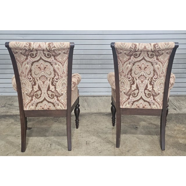 Brown Late 20th Century Pair of Paisley Upholstered Coffee Color Stain Armchair Made by Country Hill, Millersburg Ohio For Sale - Image 8 of 12
