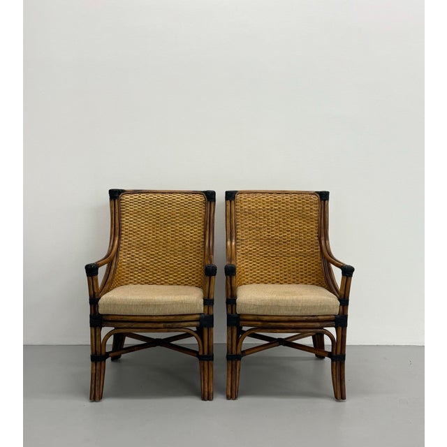 Mid 20th Century Vintage Woven Rattan Lounge Chairs - A Pair For Sale - Image 5 of 7