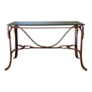 Jacques Adnet Hermes Style Iron Leather Bridle Strap Equestrian Console Table For Sale