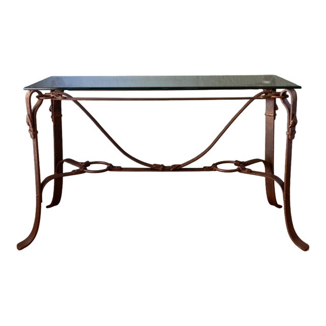 Jacques Adnet Hermes Style Iron Leather Bridle Strap Equestrian Console Table For Sale