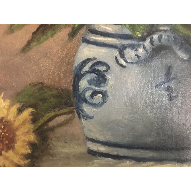 Sunflowers in a Ceramic Vase, Oil Painting on Canvas For Sale - Image 15 of 17