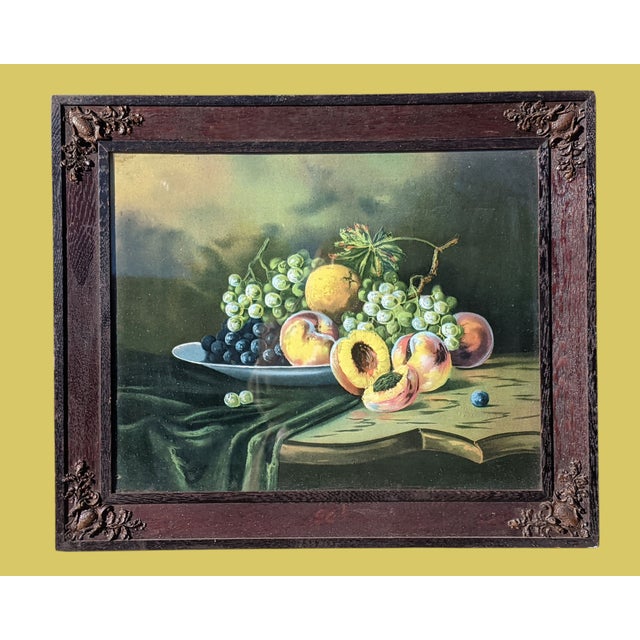 Antique Still Life Fruit Art in Black Forest Wooden Frame For Sale In Charlotte - Image 6 of 9