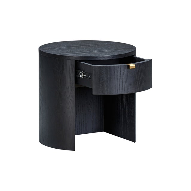 Marlow Black Wood Round Nightstand For Sale In Los Angeles - Image 6 of 9