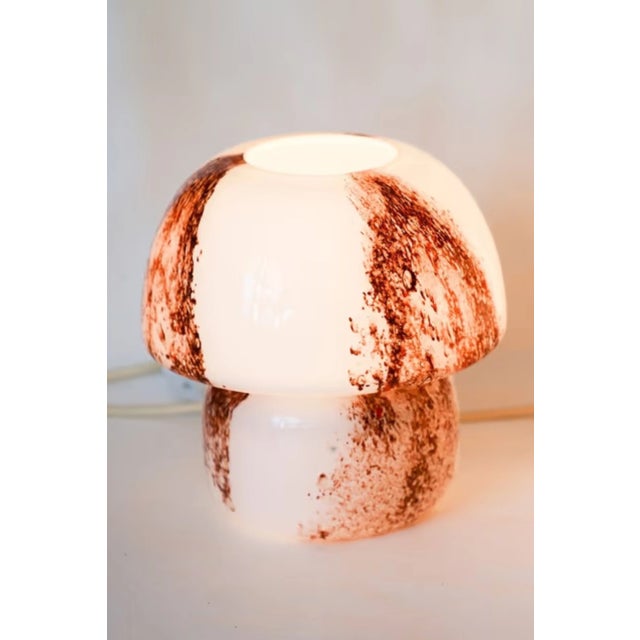 A stunning pair of vintage mushroom table lamps in white and deep brown, handcrafted in Germany/Italy between the 1960s...