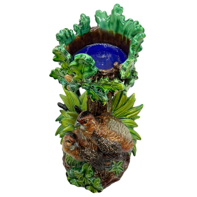 Ceramic Hugo Lonitz Majolica Table Jardinière Stand With Partridges, Oak Tree, Ca. 1880 For Sale - Image 7 of 13