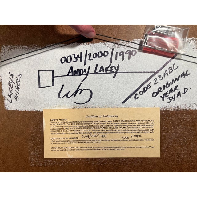 Paper 1990 Original Andy Lakey “Lakey’s Angels” Painting Signed Framed Coa 18.5"x22" For Sale - Image 7 of 8