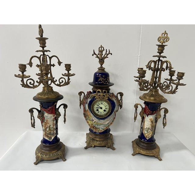 Brown Polychrome Earthenware Fireplace Surround with Landscape Decoration, Set of 3 For Sale - Image 8 of 18
