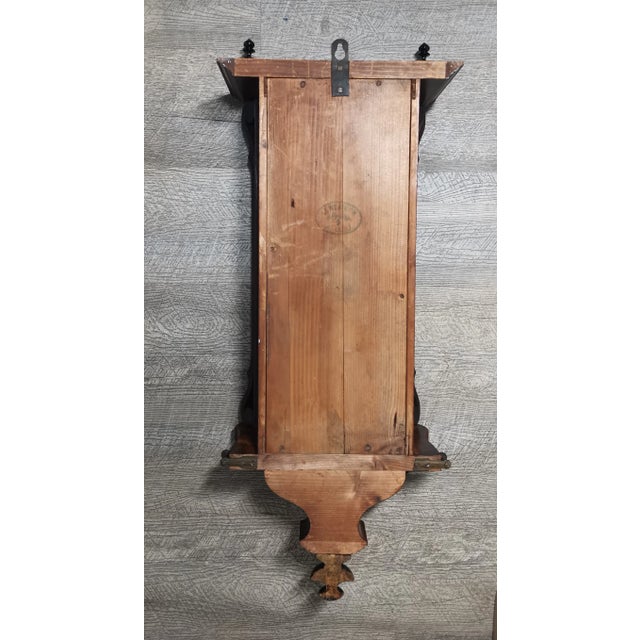 Rustic 1892 Antique German Mechanical Wooden Wall Clock With Pendulum by Lenzkirch With Carved Columns Model 688 For Sale - Image 3 of 10