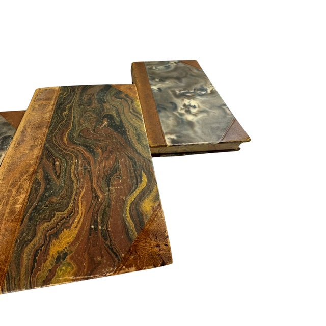 Antique Leather‑Bound Book Set • Swedish 1920s–1930s • Marbled Pages • Vintage Library Decor • Set of 4 For Sale - Image 4 of 8