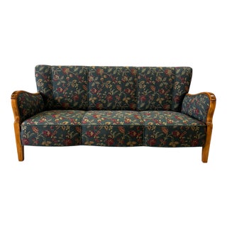 Vintage Danish Three-Seater Sofa in Beech and Original Fabric, 1960s For Sale