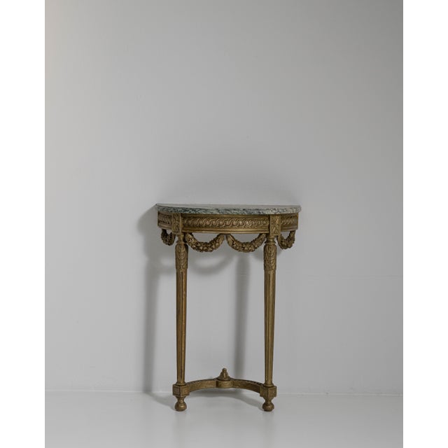 Early 20th Century Early 20th Century French Gold Louis XVI Giltwood Console Table with Marble Top For Sale - Image 5 of 14