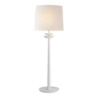 AERIN for Visual Comfort Signature Beaumont Medium Buffet Lamp in White with Linen Shade For Sale