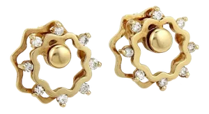 Diamonds Floral Stud Spinner 14k Yellow Gold Earrings - 2 Pieces