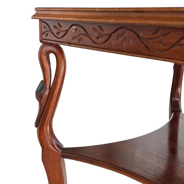 Brown Vintage Hollywood Regency Carved Swan Side Table With Shelf For Sale - Image 8 of 13