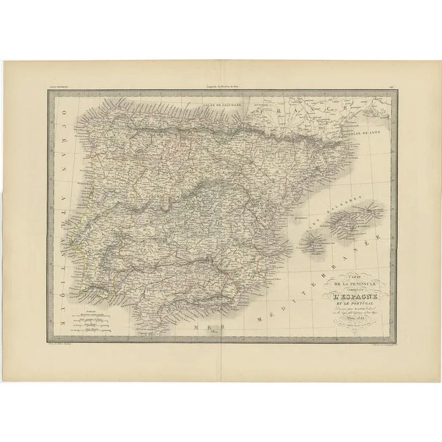 Antique map titled 'Carte de la Peninsule comprenant l'Espagne et le Portugal'. Map of Spain and Portugal. This map...