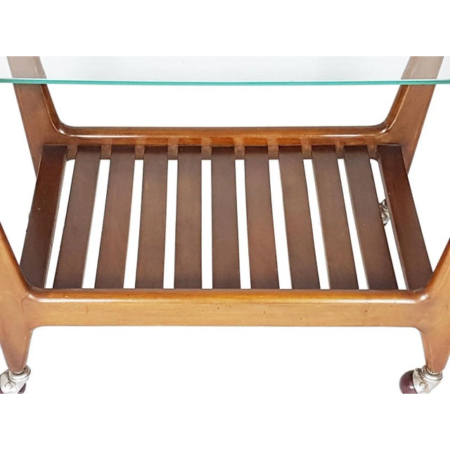 Mid-Century Wood Brass and Glass Trolley, 1950s For Sale - Image 6 of 9