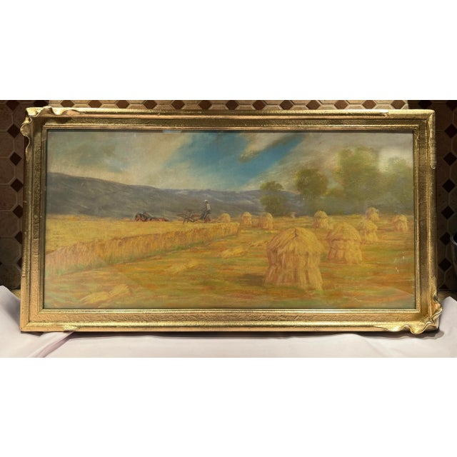 This listing is for an antique American pastel drawing. This drawing depicts a lovely agrarian landscape scene. A farmer...