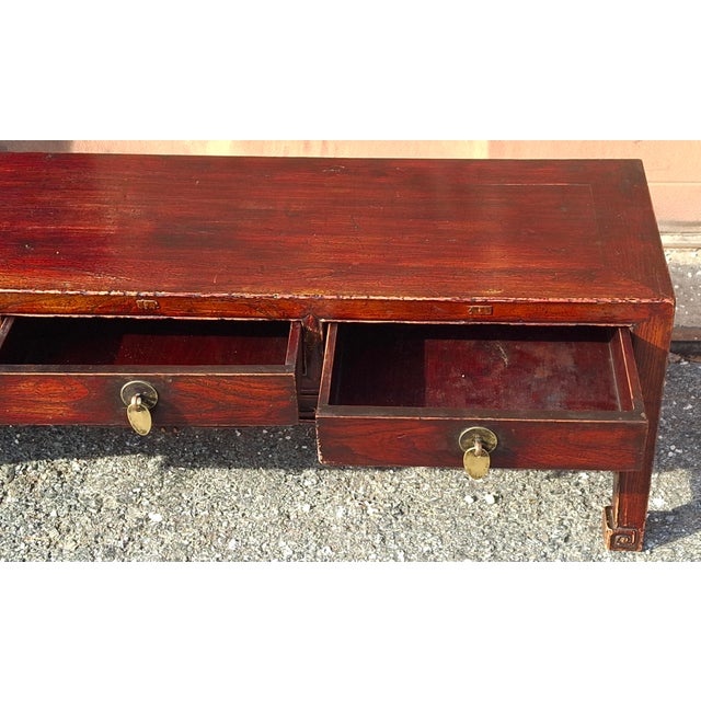 Burgundy Chinese Rouge Lacquered and Carved Elmwood Kang Table, Circa 1850s For Sale - Image 8 of 10