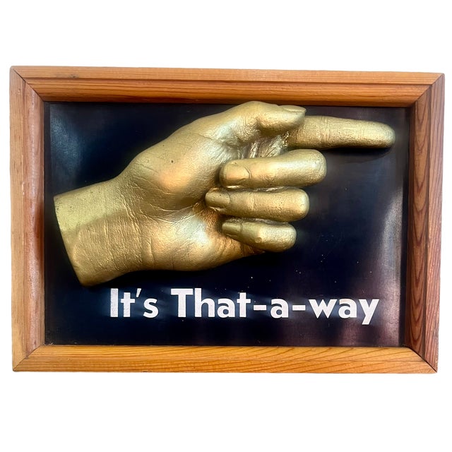 Wood Vintage 1962 Framed Plaster Gold Cast Hand Wall Art "It's That-A-Way" For Sale - Image 7 of 11