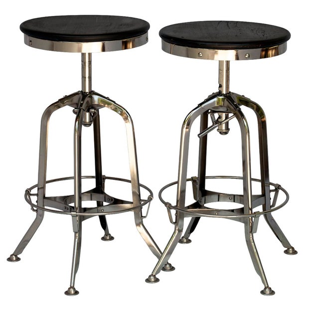 2010s Vintage Rh Chrome & Wood Bar Stool, Pair For Sale - Image 5 of 11