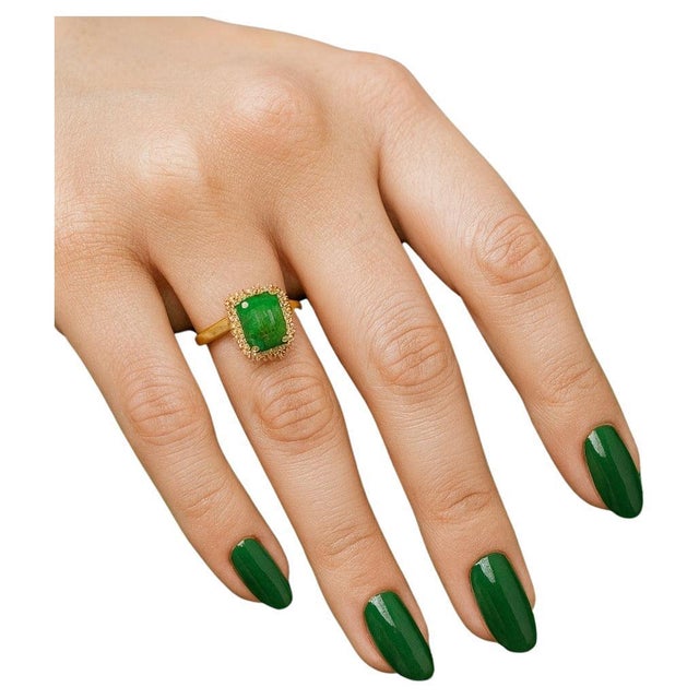 Late 20th Century Bochic “Orient” Vintage Emerald & Diamond Ring Set In 18K Gold & Silver For Sale - Image 5 of 9