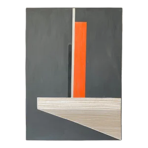 Geometric Drawing With Orange and Gray on Brown Paper