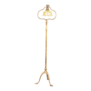 Tiffany Studios New York Gilt Bronze Harp Floor Lamp With Favrile Glass Shade