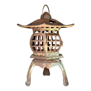 Vintage Boho Patinated Cast Iron Pagoda Lantern