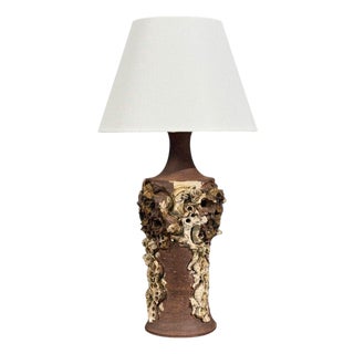Bodil Marie Nielsen, Large Brutalist Table Lamp, Brown Stoneware, Denmark, 1960s For Sale