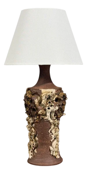 Bodil Marie Nielsen, Large Brutalist Table Lamp, Brown Stoneware, Denmark, 1960s