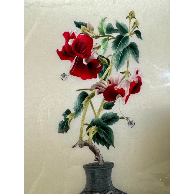 Vintage Chinese Still Life Silk Embroidery Needlework Potted Flower in a Vase For Sale - Image 4 of 6