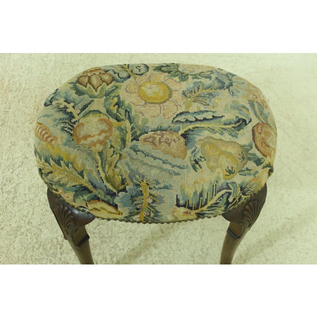 C.1880s Fine Carved Details Legs Slightly Loose Quality Needlepoint Vintage Aged Finish Tack Head Trim Condition: Wear &...