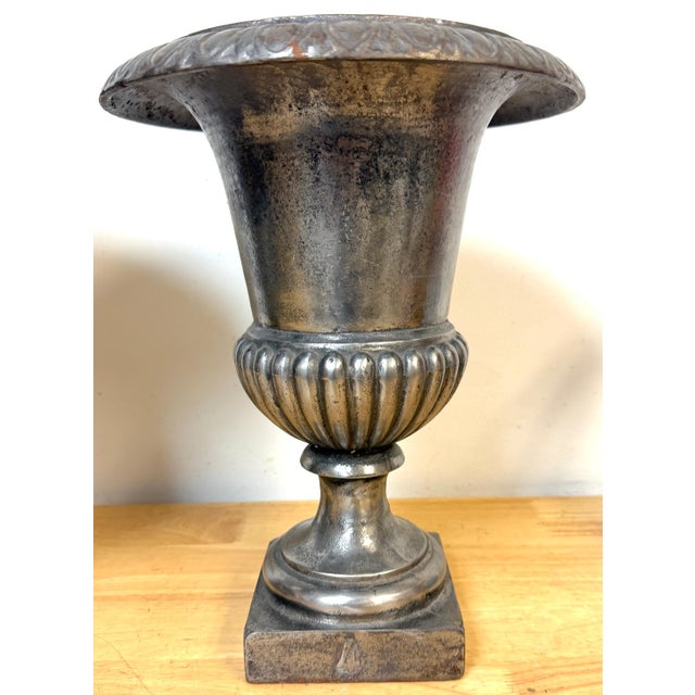 Early 19th Century Pair of English Regency Silvered Cast Iron Egg-and-Dart Urns, Early 19th Century For Sale - Image 5 of 12