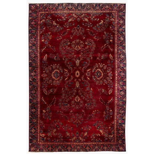 Red 1920s Red Antique Persian Sarouk Wool Rug Handmade With Classic Floral Design For Sale - Image 8 of 8