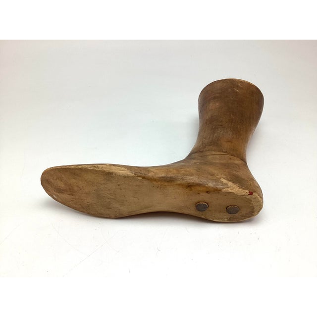 Antique Folk Art Wooden Cobbler Left Foot Boot Form Shoe Mold For Sale In New York - Image 6 of 6