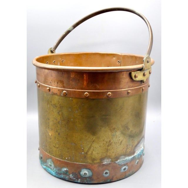 Antique English Copper & Brass Jardiniere Bucket For Sale - Image 9 of 10