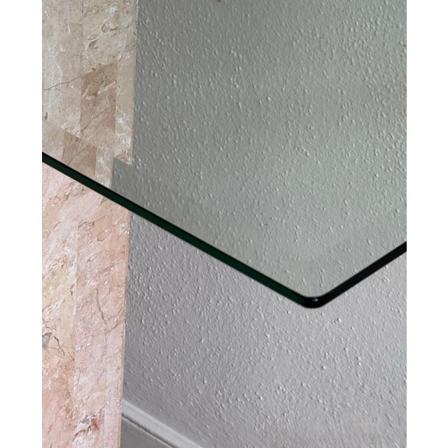 A Pink Fossil Stone Console Table With Glass Top by Magnussen, Circa 1980 For Sale - Image 4 of 12