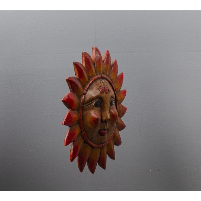 1970s Vintage Pine Hand-Carved Sun, 1970s For Sale - Image 5 of 13