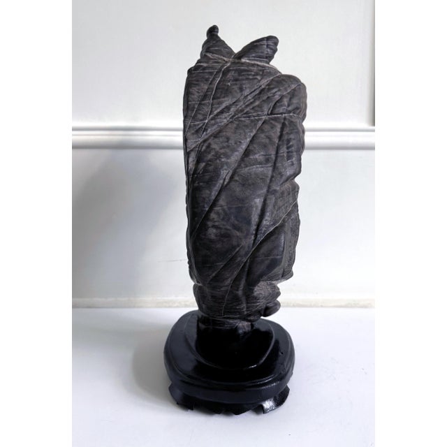 Rare Chinese Antique Black and White Lingbi Scholar Stone on Display Stand For Sale - Image 9 of 18