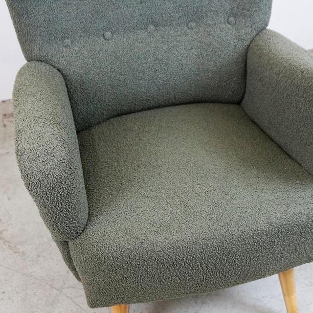 Mid-Century Grey-Green Bouclé Wingback Armchair, Austria, 1950s For Sale - Image 6 of 11