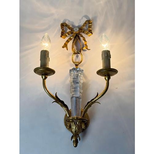 Italian Gilt Metal and Glass Two-Light Wall Sconce with Bow by Banci Firenze, 1970s For Sale - Image 4 of 15