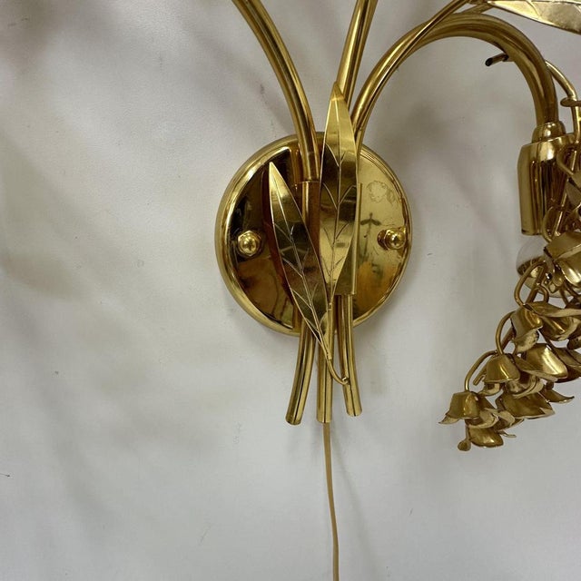 Large Italian Floral Gilded Gold Wall Lamp, 1970s For Sale - Image 16 of 18