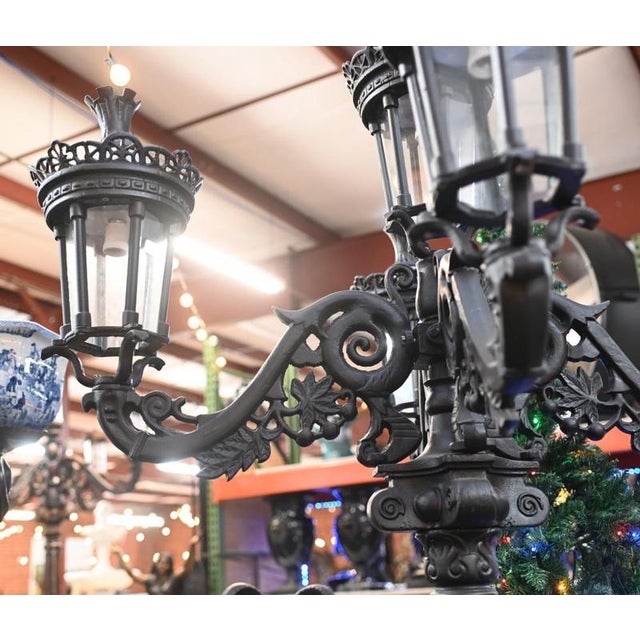 French Cast Iron Street Lamp with Lion For Sale - Image 6 of 11