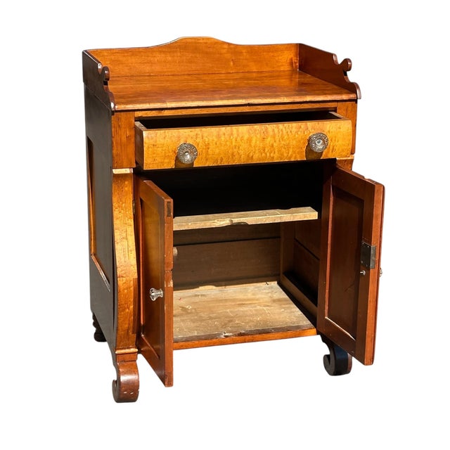 American Antique Sheraton Cherry & Bird's Eye Maple Cupboard With Exceptional Glass Knobs For Sale - Image 3 of 12
