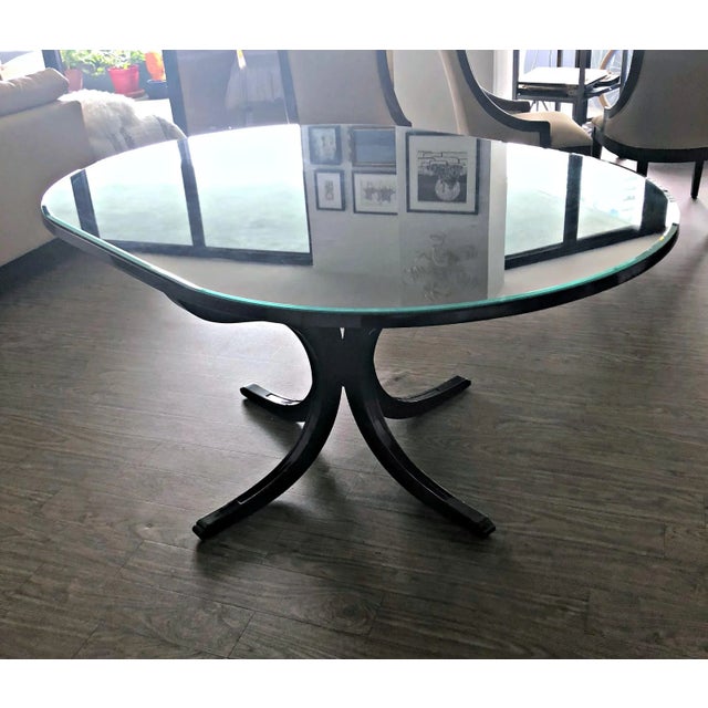Oval Wood Mahogany Color W/Glass Top Table For Sale - Image 4 of 7