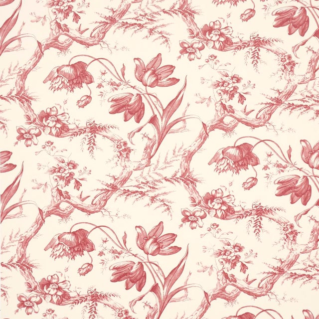 SAMPLE - Schumacher Toile De Fleurs Wallpaper In Rouge For Sale